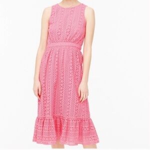 J.CREW Eyelet embroidered sleeveless tiered Midi Pink dress Size 6